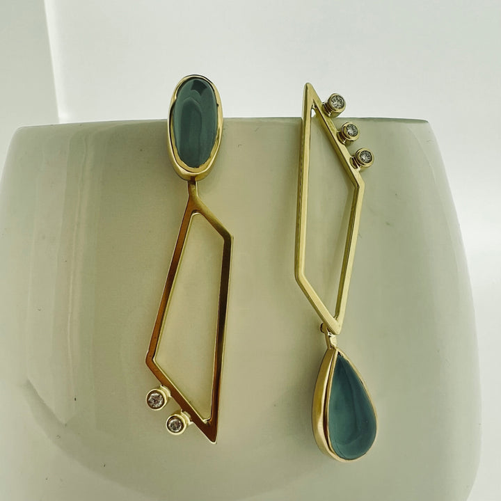 Asymmetrical Aquamarine & Diamond Earrings