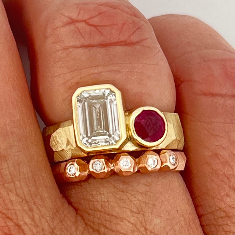 Multiple Nugget Facet Ring - Rose Gold & Diamond