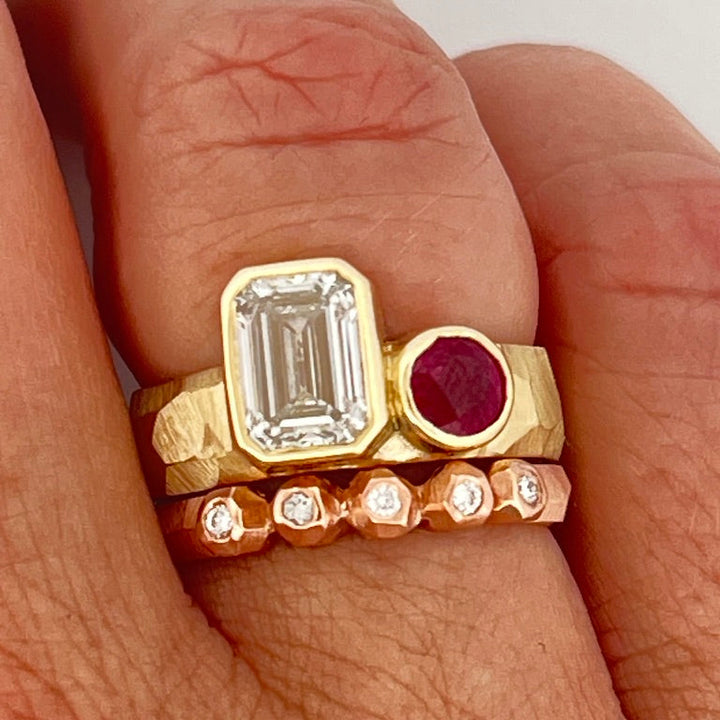 Multiple Nugget Facet Ring - Rose Gold & Diamond