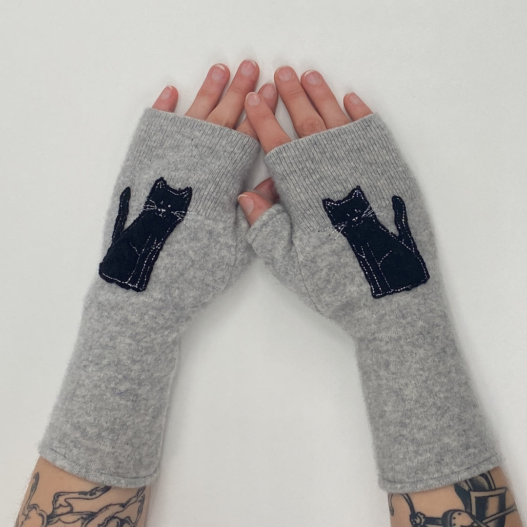 Fingerless Cashmere Gloves-Cat
