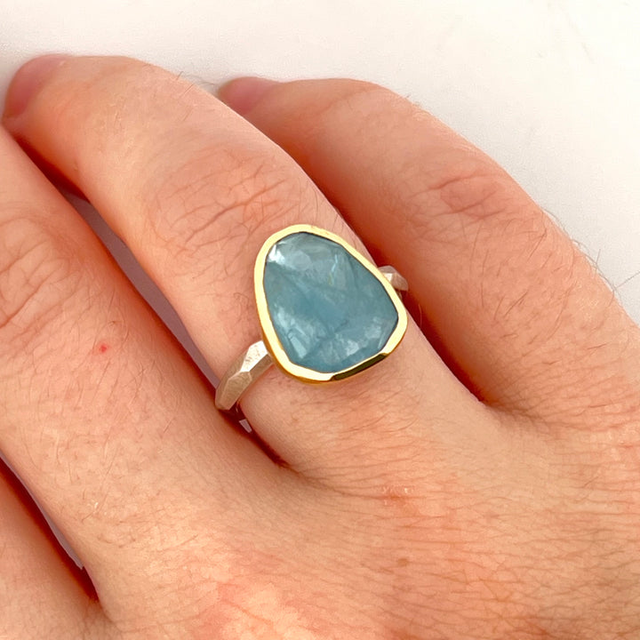 Rose Cut Aquamarine Chiseled Ring