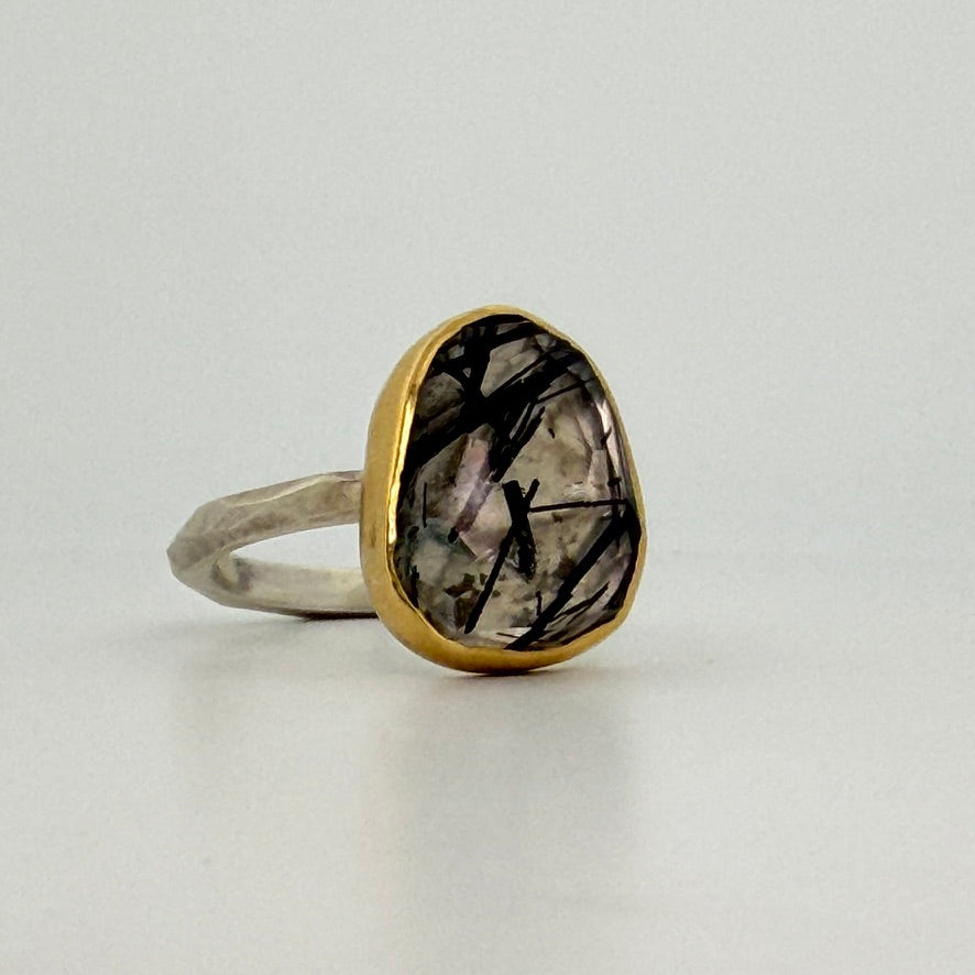 Tourmalinated Quartz Chiseled Ring