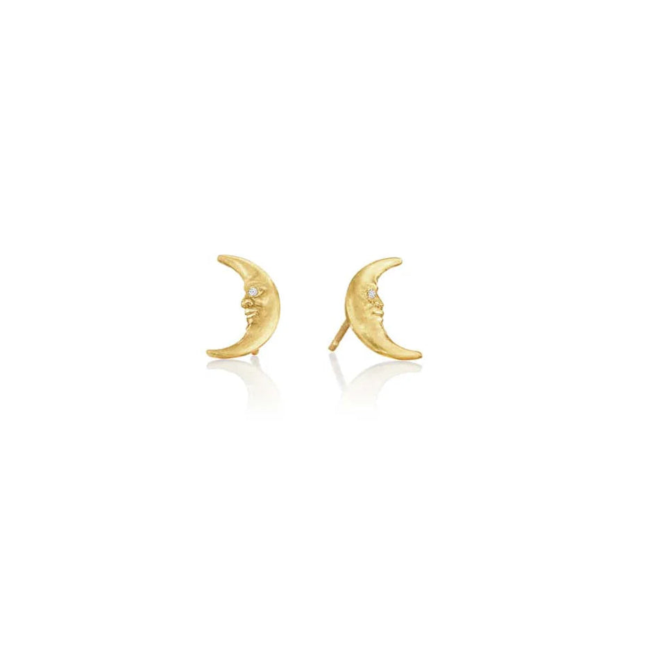 Tiny Crescent Moonface Stud Earrings