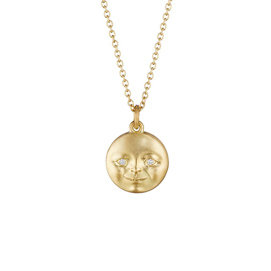 Small Moonface Pendant with Diamond Eyes