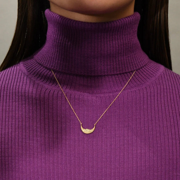 Crescent Moonface Necklace with Diamond Eyes