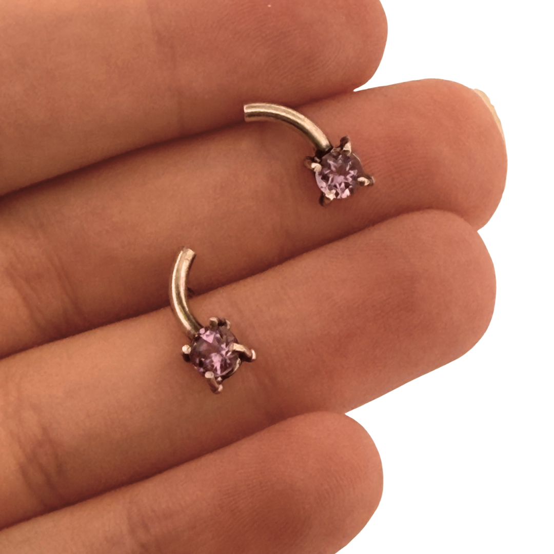 Curved Bar with Amethyst Stud