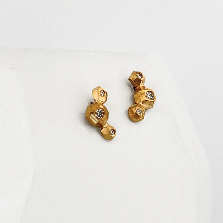 Faceted Nugget Crawler stud earrings - Diamond