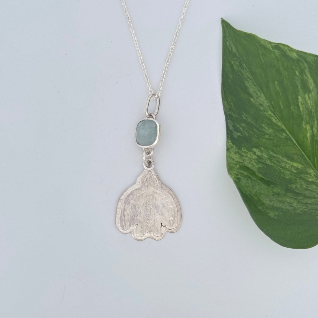Floral Bird with Rose Cut Aquamarine Pendant