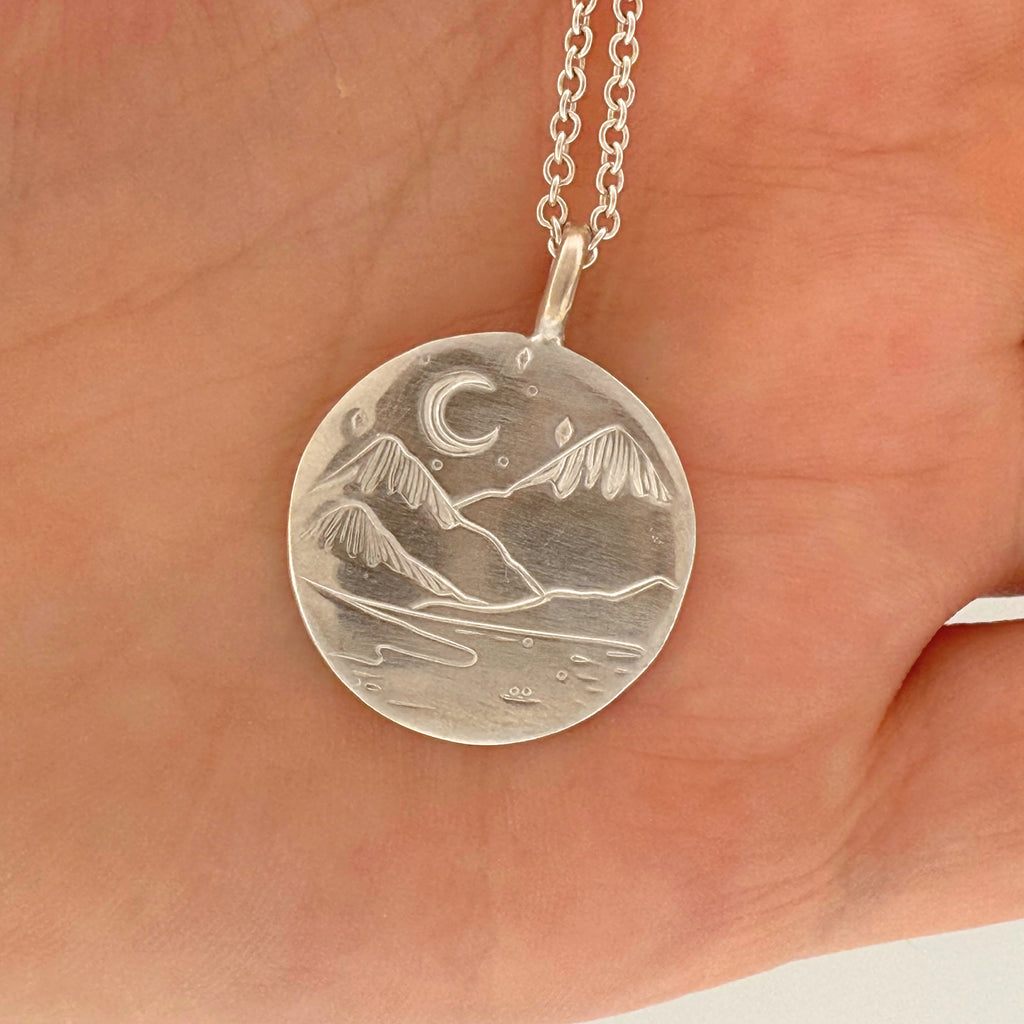 EL MOON by mananails ♡ Jewelry silver Circle Moon Mtn Lake Pendant – Danielle Miller Jewelry