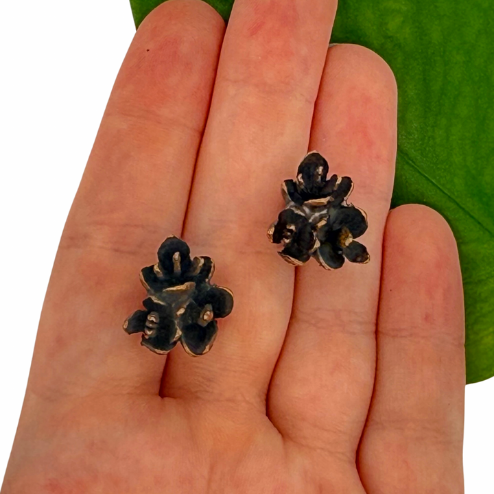 Warm Cedar Flower Triple Post Earrings