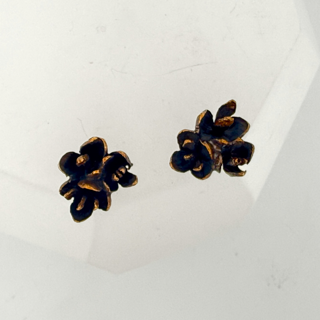 Warm Cedar Flower Triple Post Earrings
