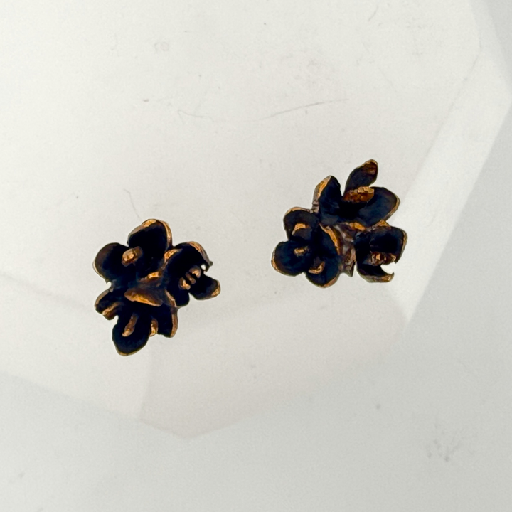 Warm Cedar Flower Triple Post Earrings