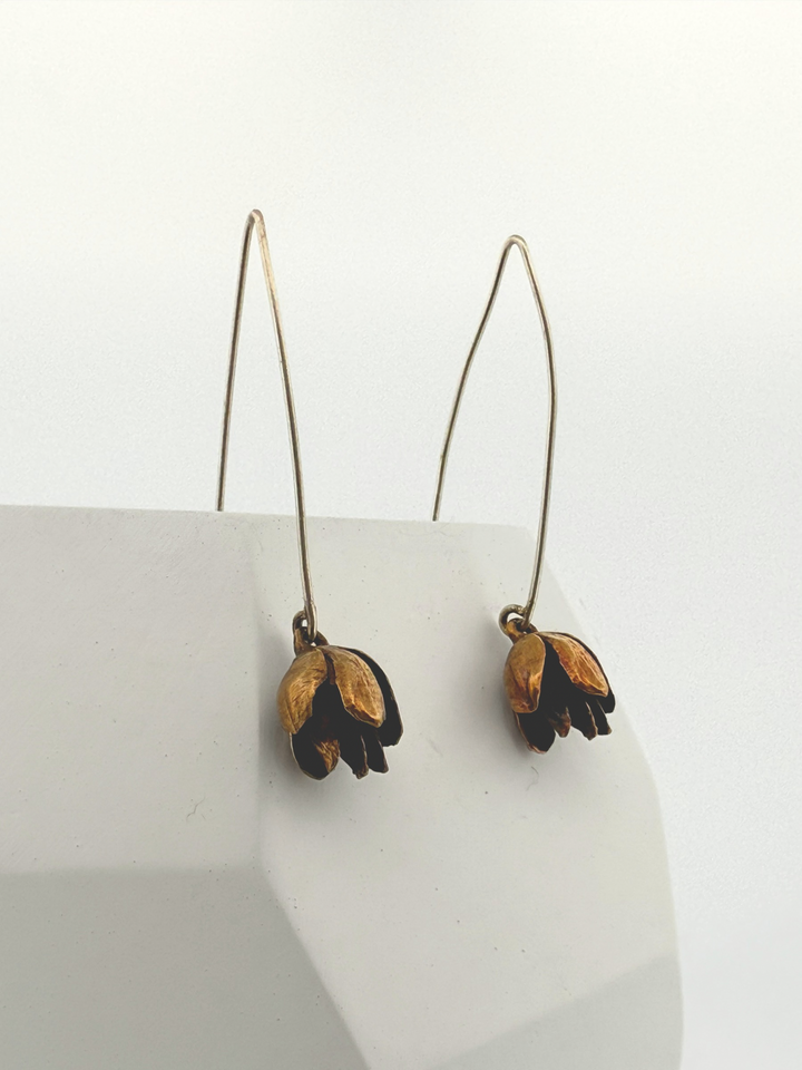 Warm Cedar Flowers Almond Hook Earrings