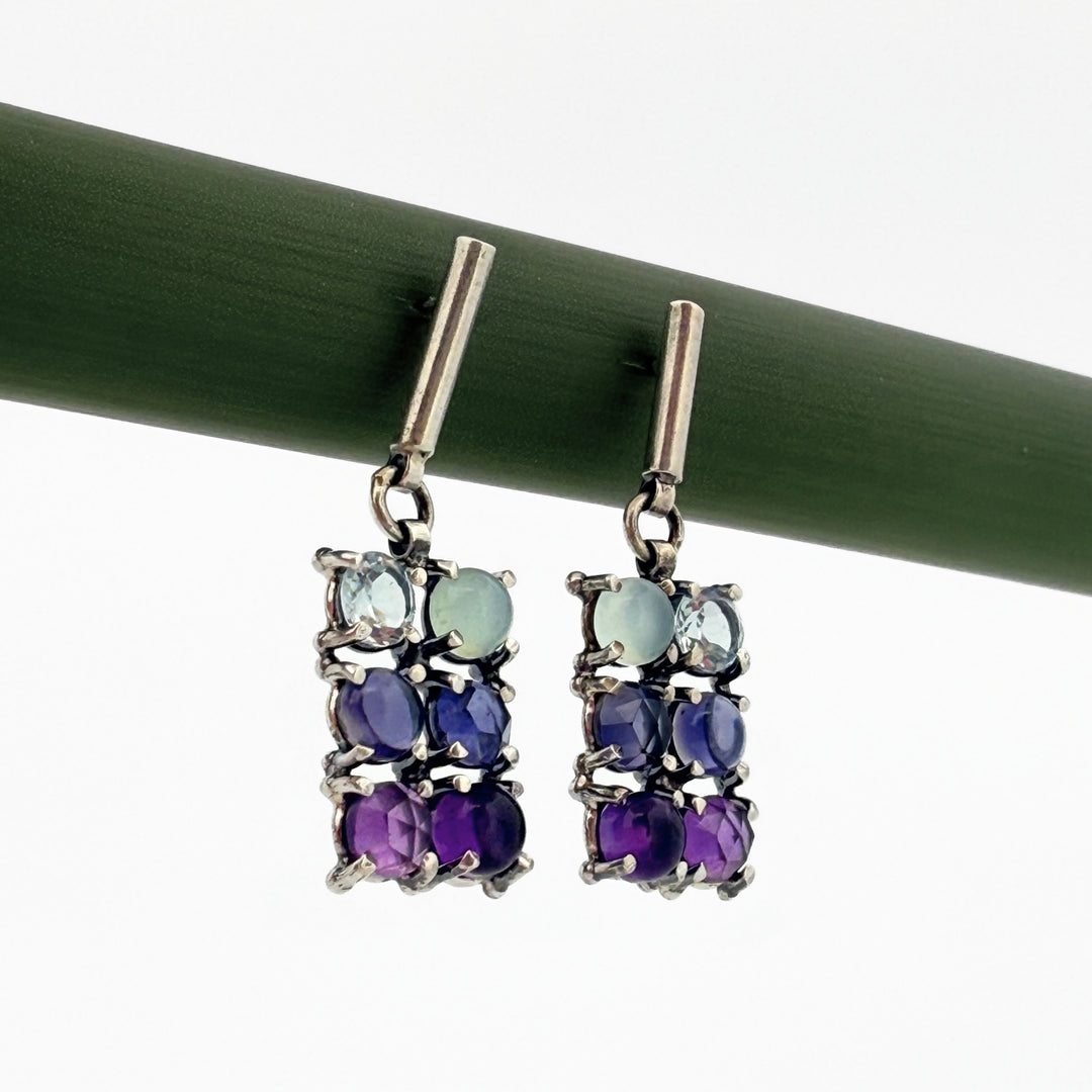6 Stone RecDangle Earrings