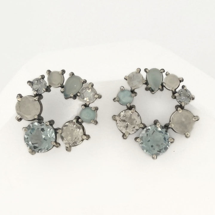Blue & White Circle Studs