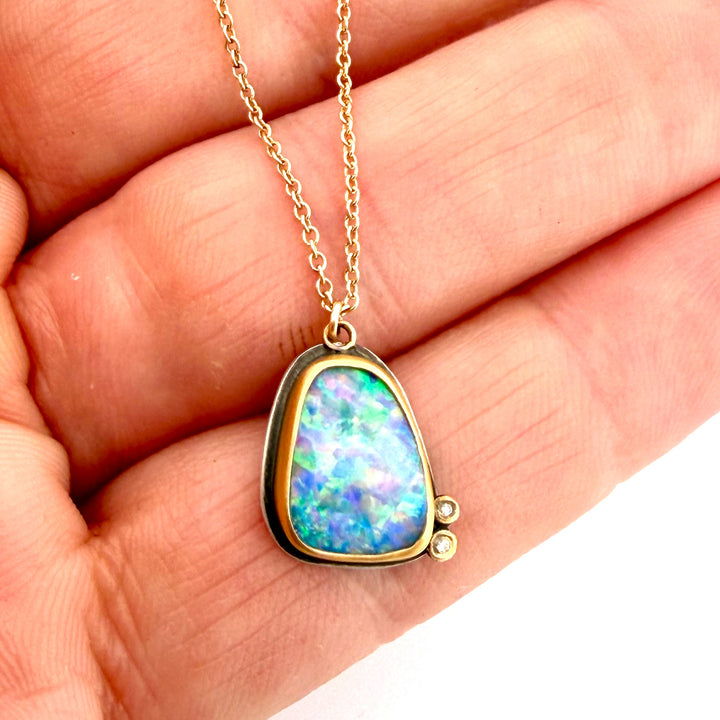 Australian Opal necklace with 2 Diamonds