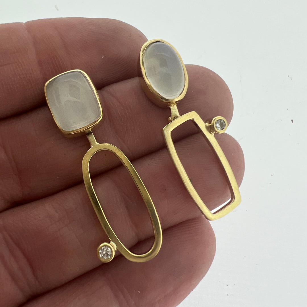 Asymmetrical  Moonstone & Diamond Earrings