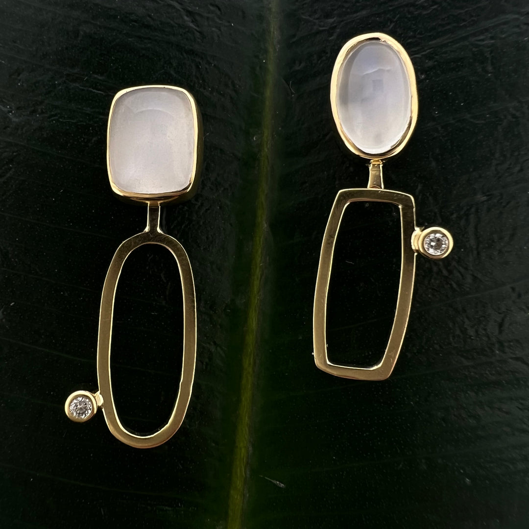 Asymmetrical  Moonstone & Diamond Earrings