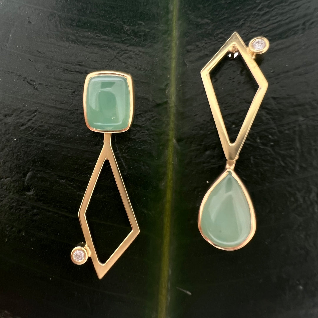 Asymmetrical  Aquaprase & Diamond Earrings