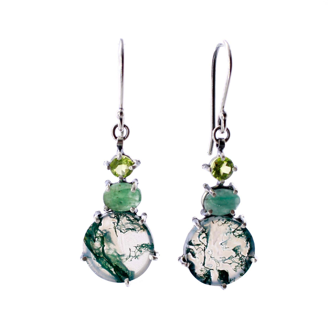 Perdiot, Emerald, & Moss Agate Dangle Earrings
