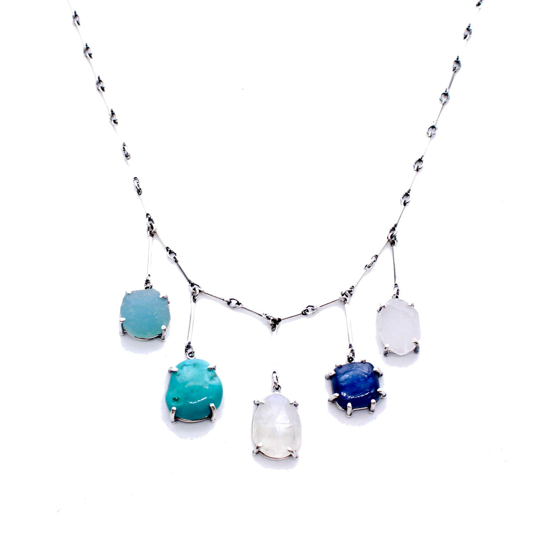 Blue & White 5 Stone Dangle Necklace