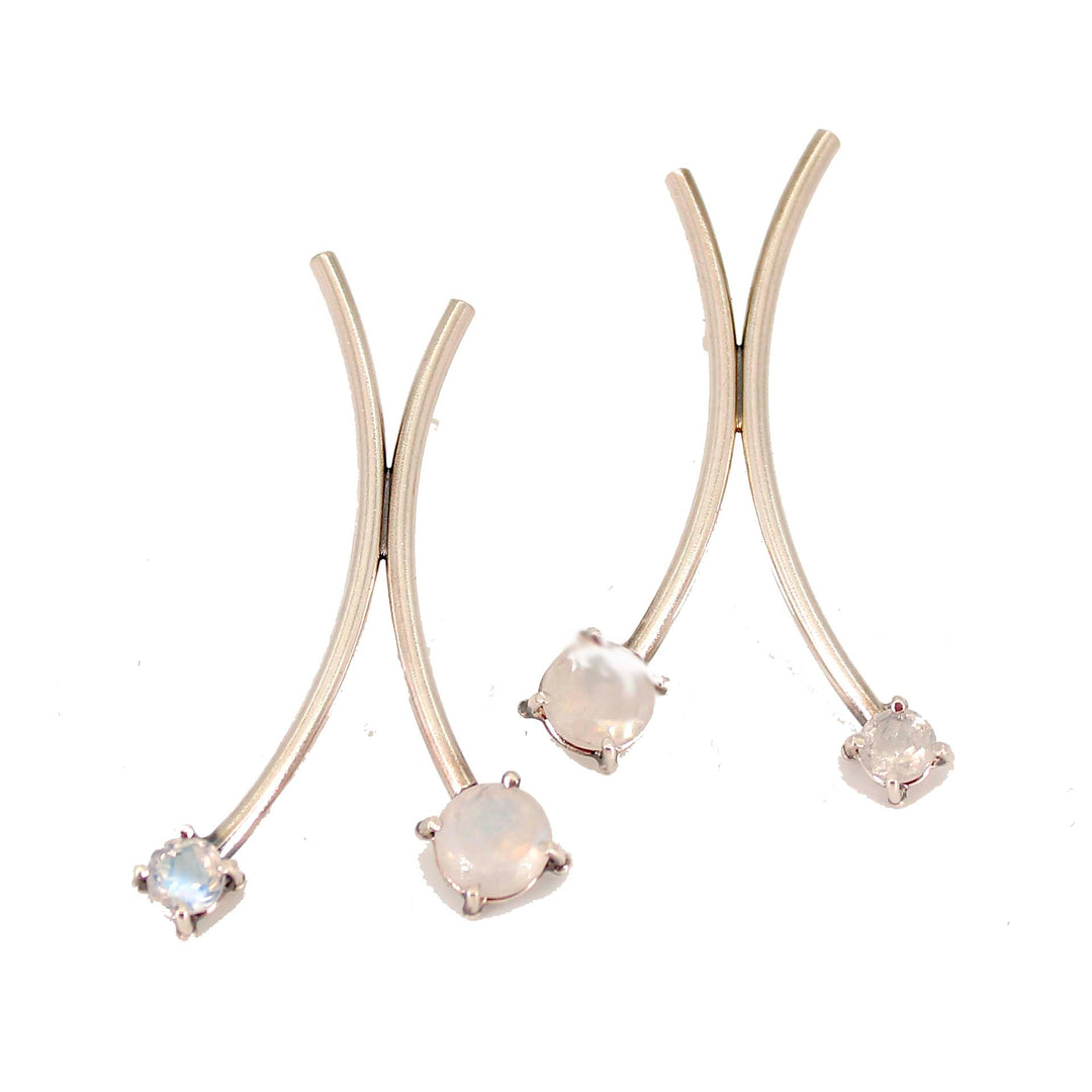 Rainbow Moonstone & White Topaz Curved X Earrings