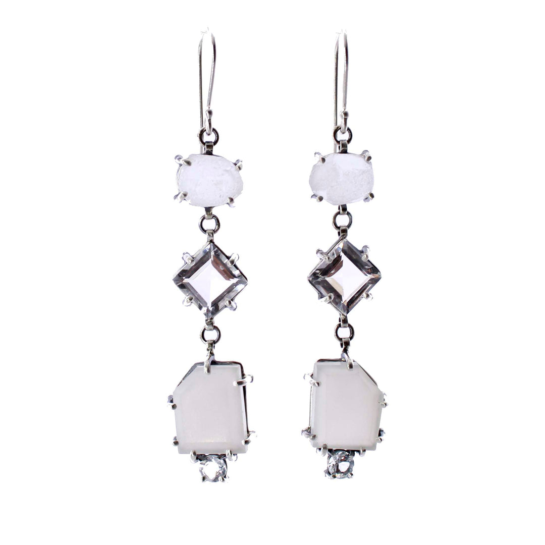 White Moonstone & Quartz Dangle Earrings