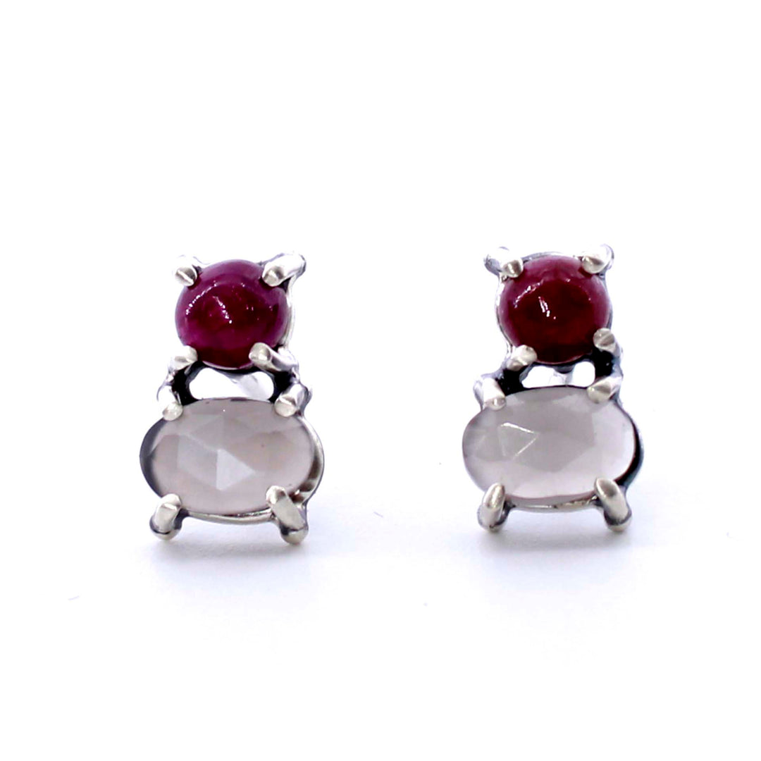 Ruby & Gray Moonstone Studs