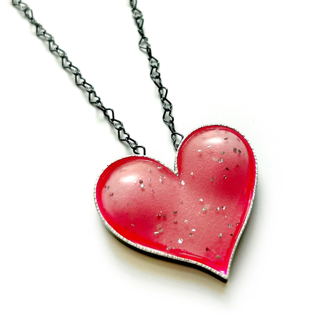 Pink Glow Bust Heart Necklace