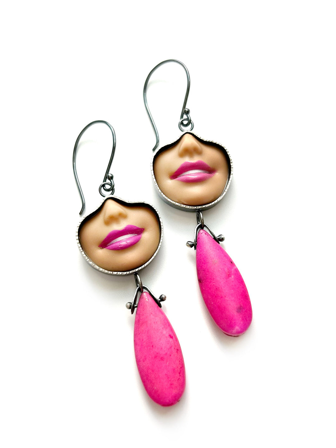 Smile Earrings w/ HOT PINK HOWLITE