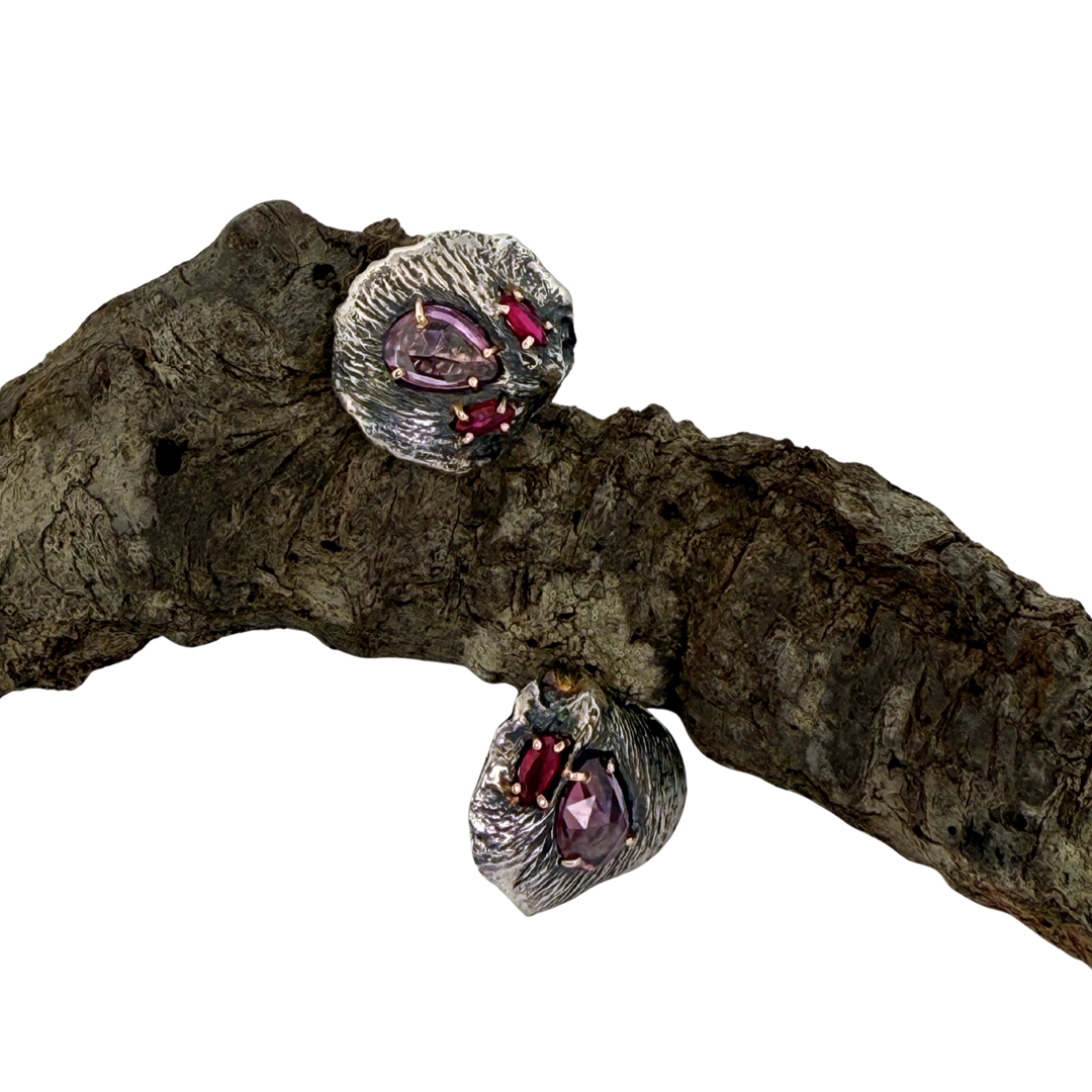 Sapphire and Ruby Petal Studs