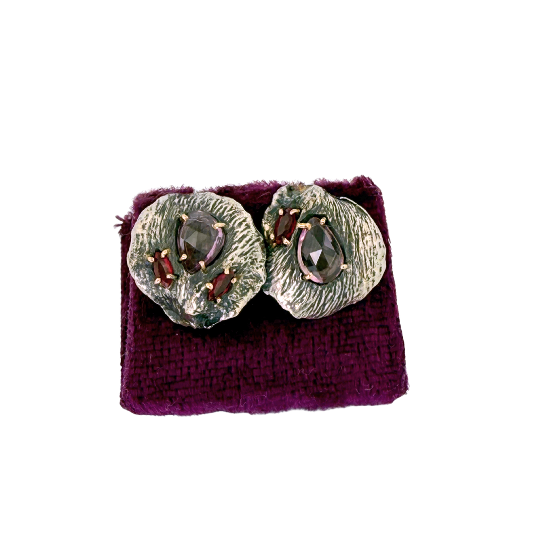 Sapphire and Ruby Petal Studs