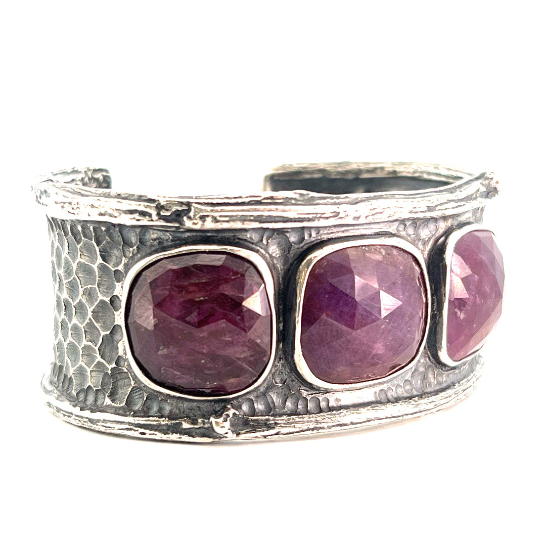 Triple Ruby Branch Pebble Cuff