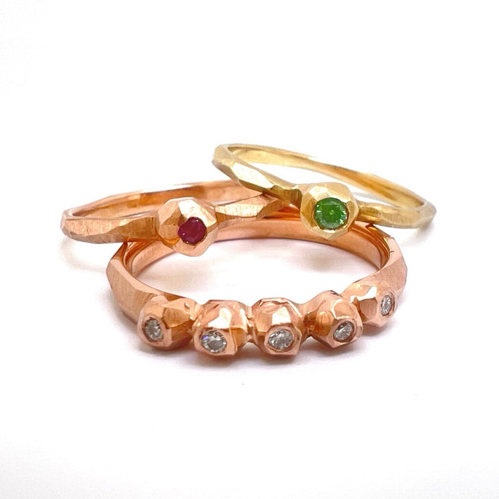 Multiple Nugget Facet Ring - Rose Gold & Diamond