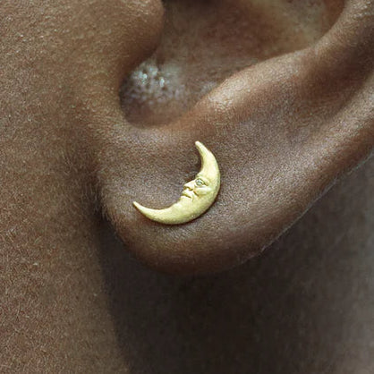 Tiny Crescent Moonface Stud Earrings