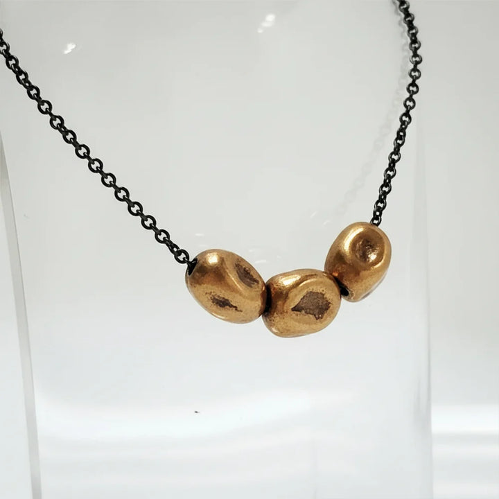 Warm Peony Triple Seed Pendant Necklace