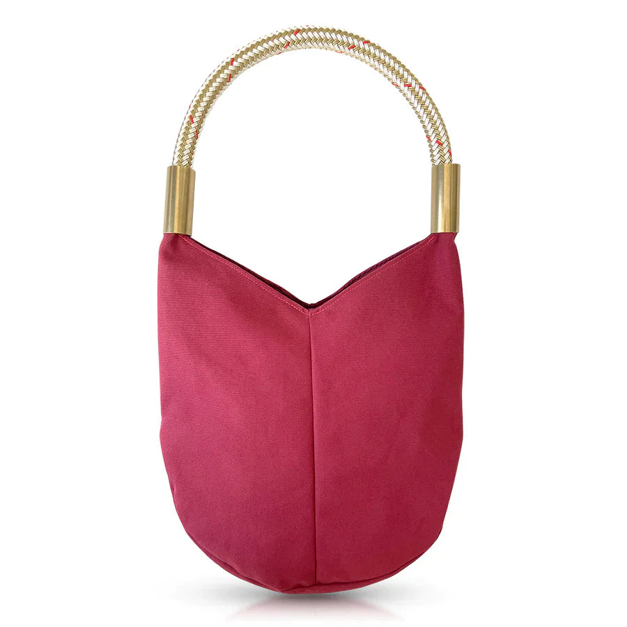 Large Nantucket Red Canvas Tote with Oyster Shell Gold Dock Line and Classic Brass