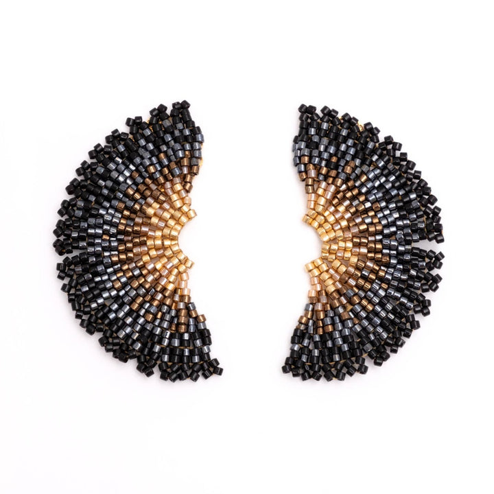 Beaded Handwoven Ginkgo Leaf Stud Earrings (Black)