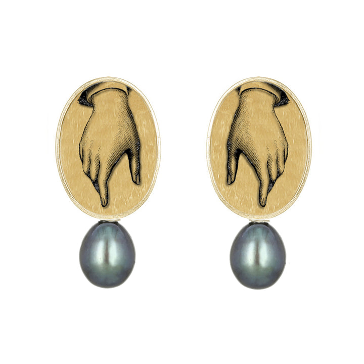 Peacock Pearl Stud with Victorian Hand