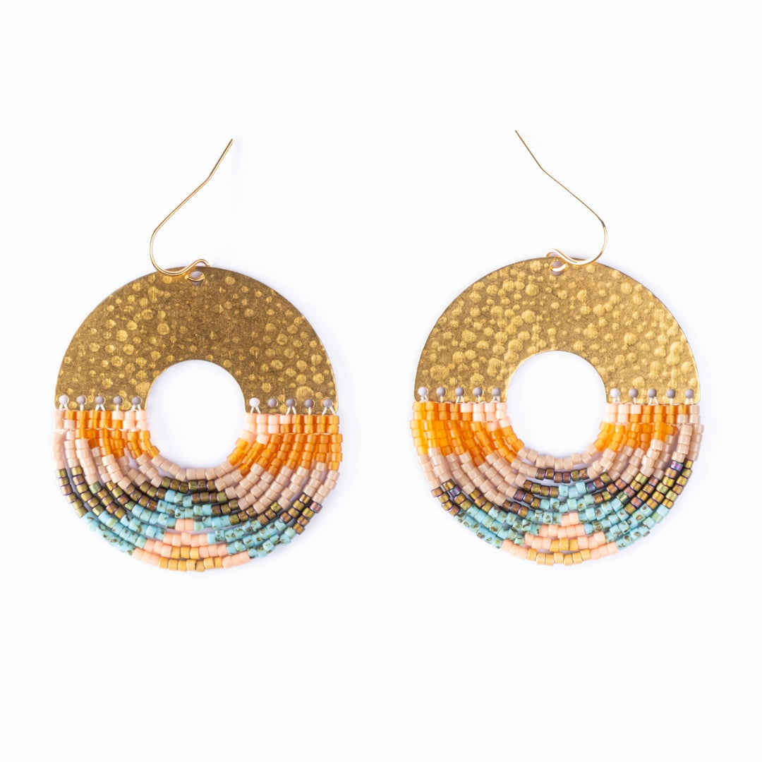 Beaded Handwoven Organic Circular Fringe Earrings (Earth)