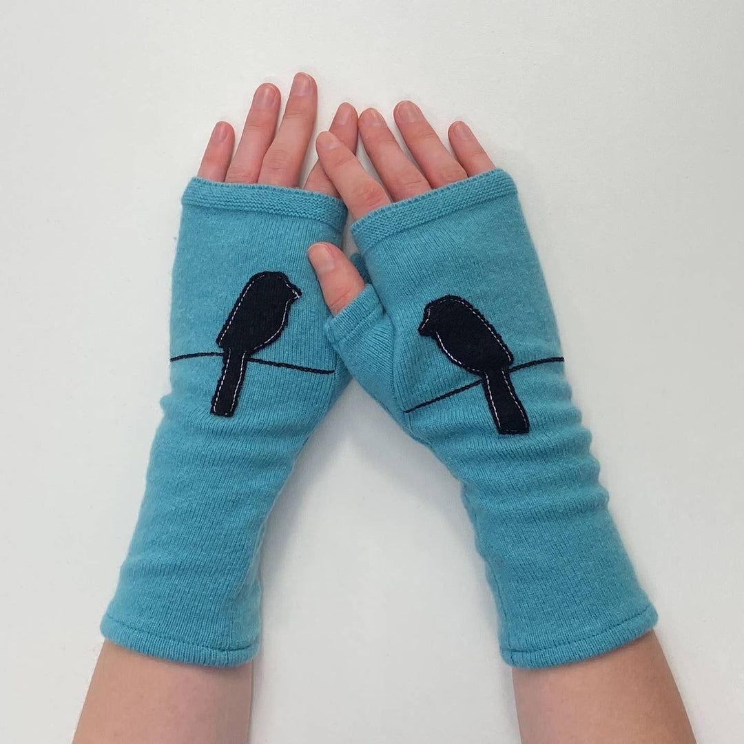 Fingerless Cashmere Gloves-Bird on Wire