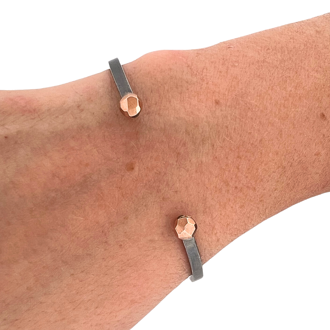 Nugget Cuff Bracelet - Silver & Rose Gold