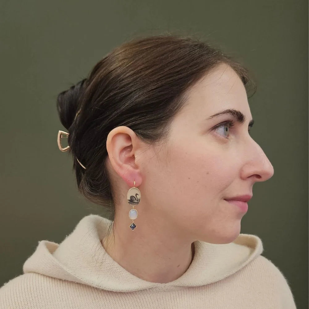 Swan Earhangers with Chalcedony & Iolite