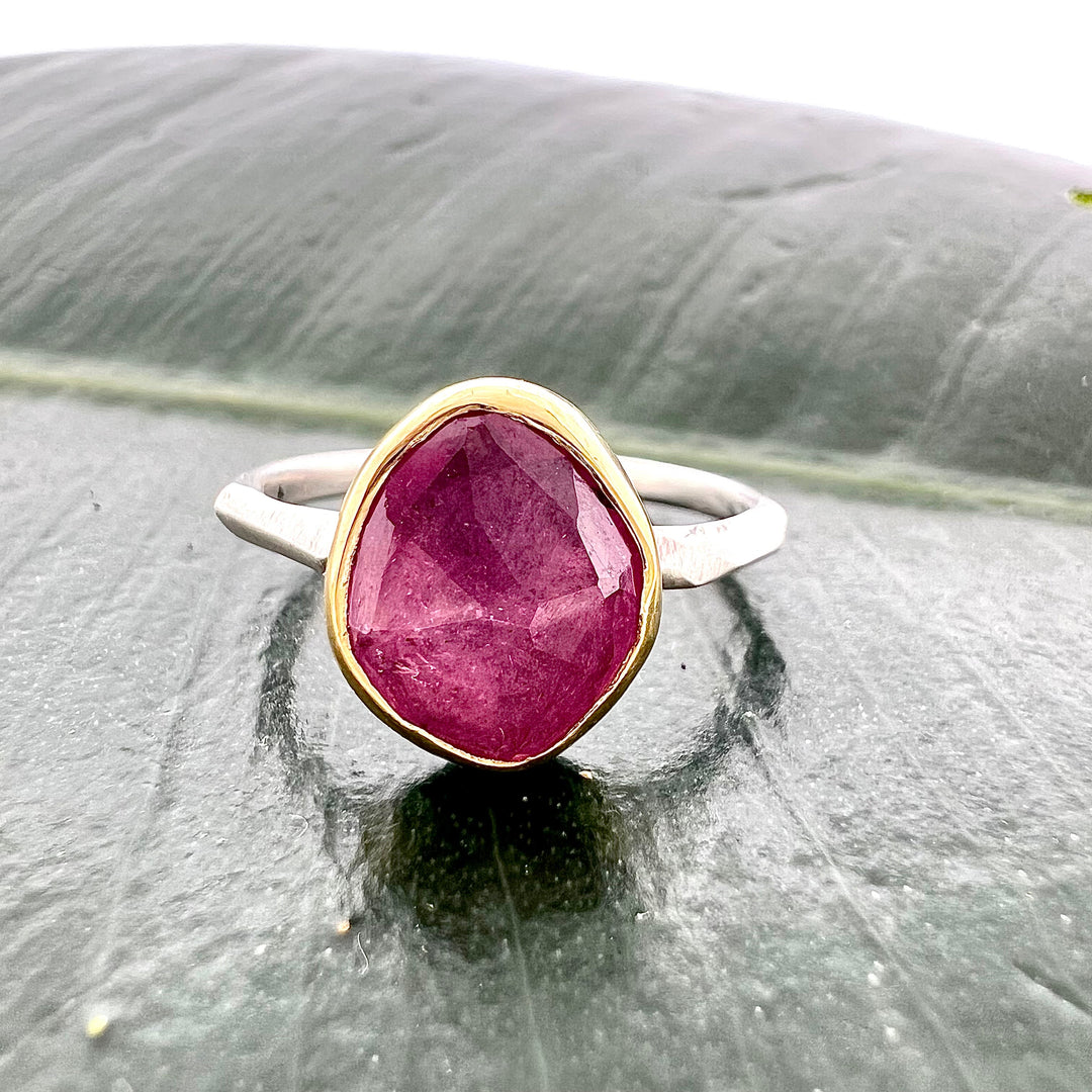 Rose Cut Pink Sapphire Chiseled Ring