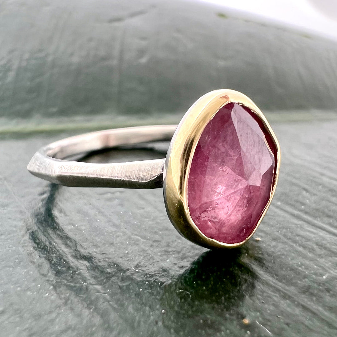 Rose Cut Pink Sapphire Chiseled Ring