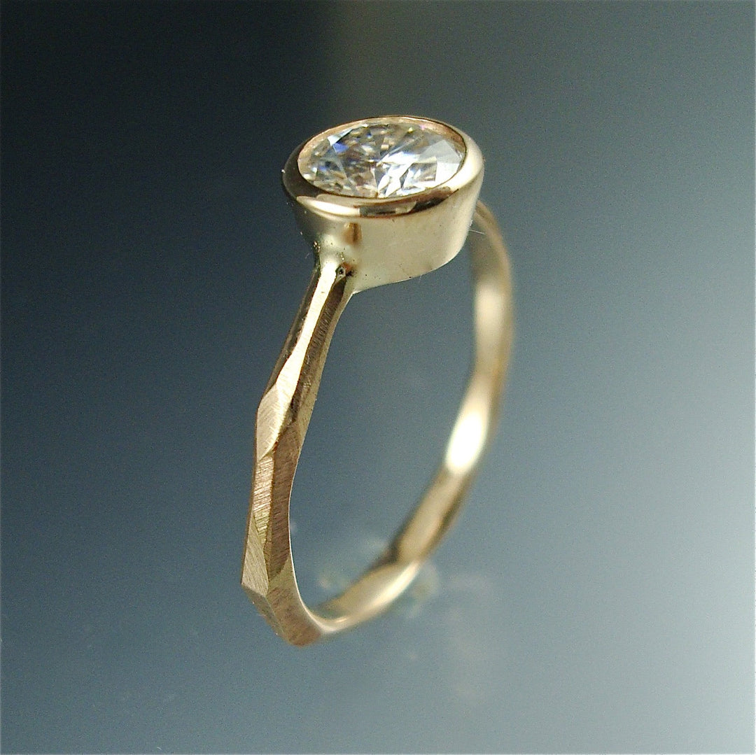Side view of yellow gold Thin Faceted Engagement Ring.
