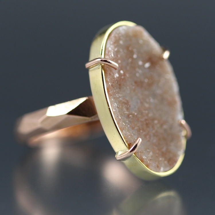 Side view of Peach Druzy Chiseled Ring.