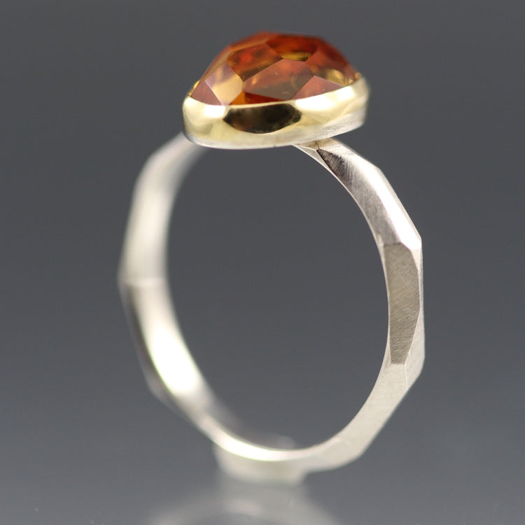 Side view of opening of ring on Rose Cut Citrine Chiseled Ring.