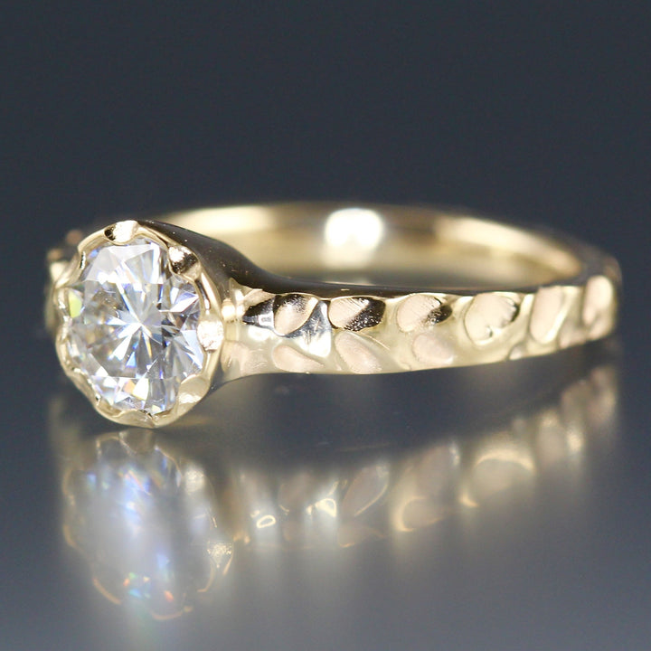 Side view of Moissanite Cobblestone Engagement Ring on its side.