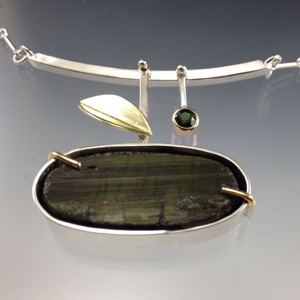 Close up view of pendant on Green Tourmaline - Branch Necklace.